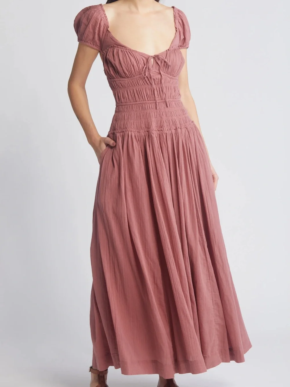 Free People Mauve Pink Maxi Dress with Smocked Bodice - Picture 1 of 5